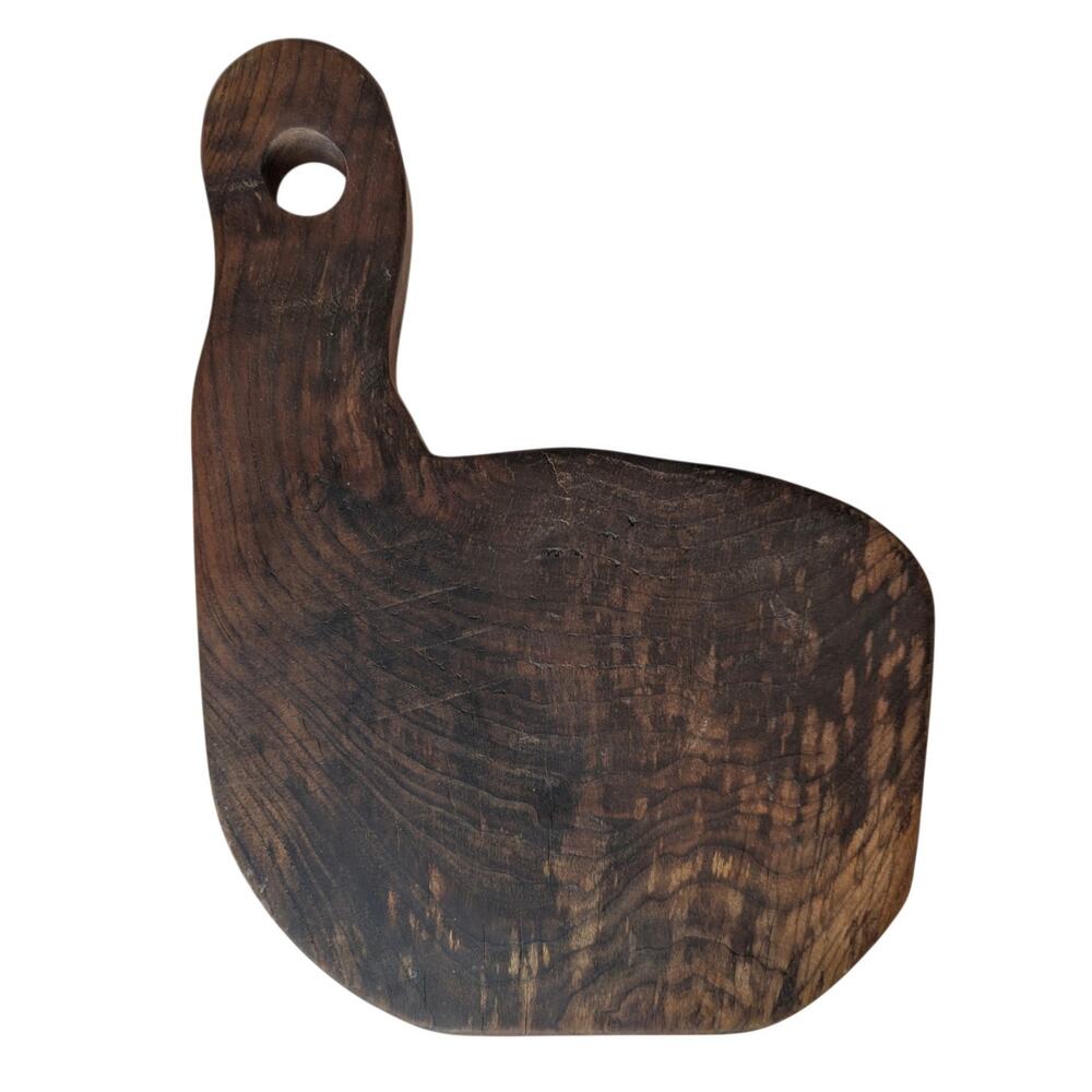Handmade Folk Art Burnt Wood Serving Handled Cutting Board